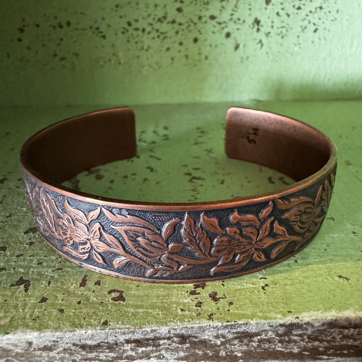 Copper Floral Cuff Bracelet