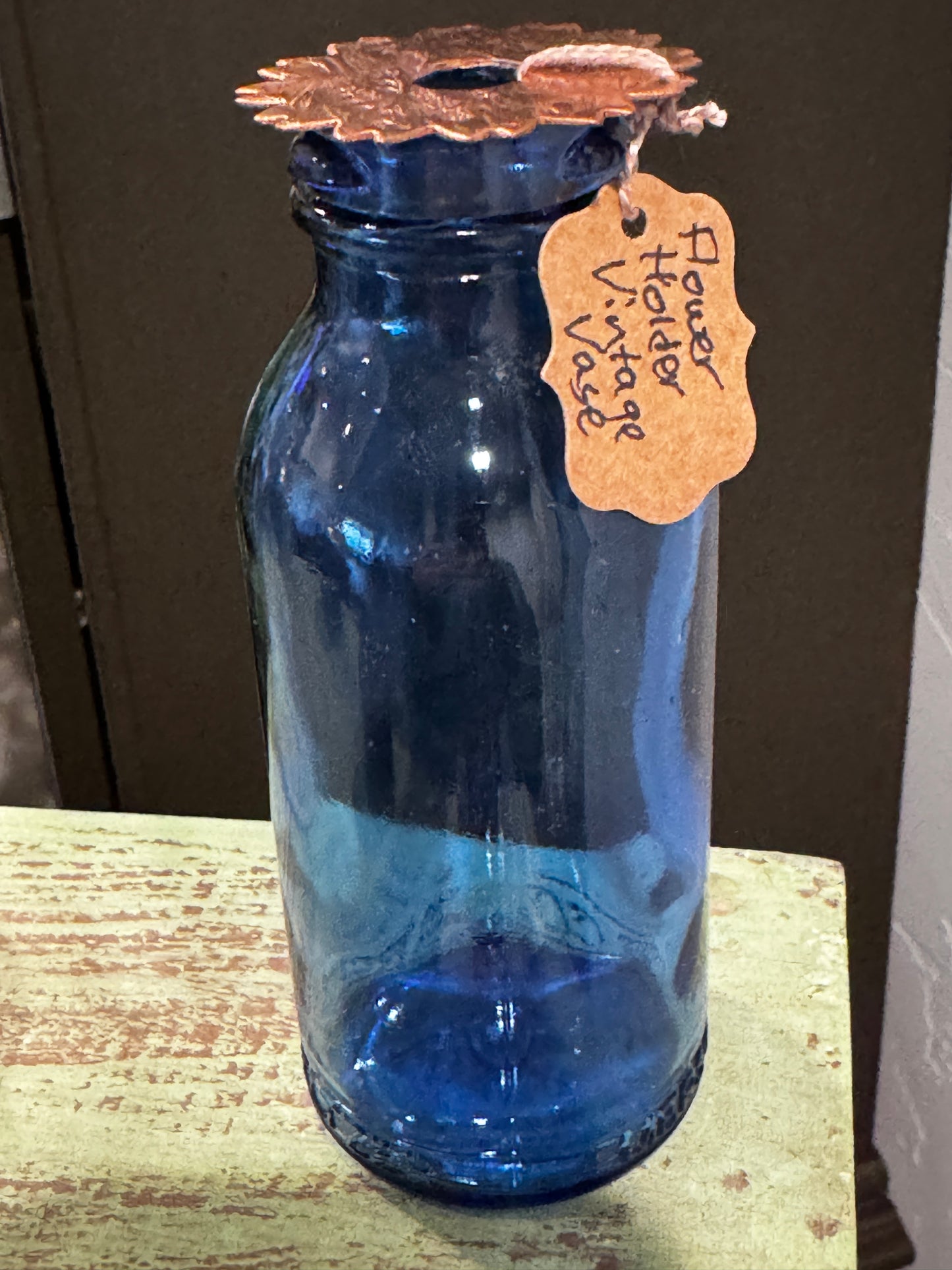 Copper Flower Holder For Vase with a Vintage Glass Vase