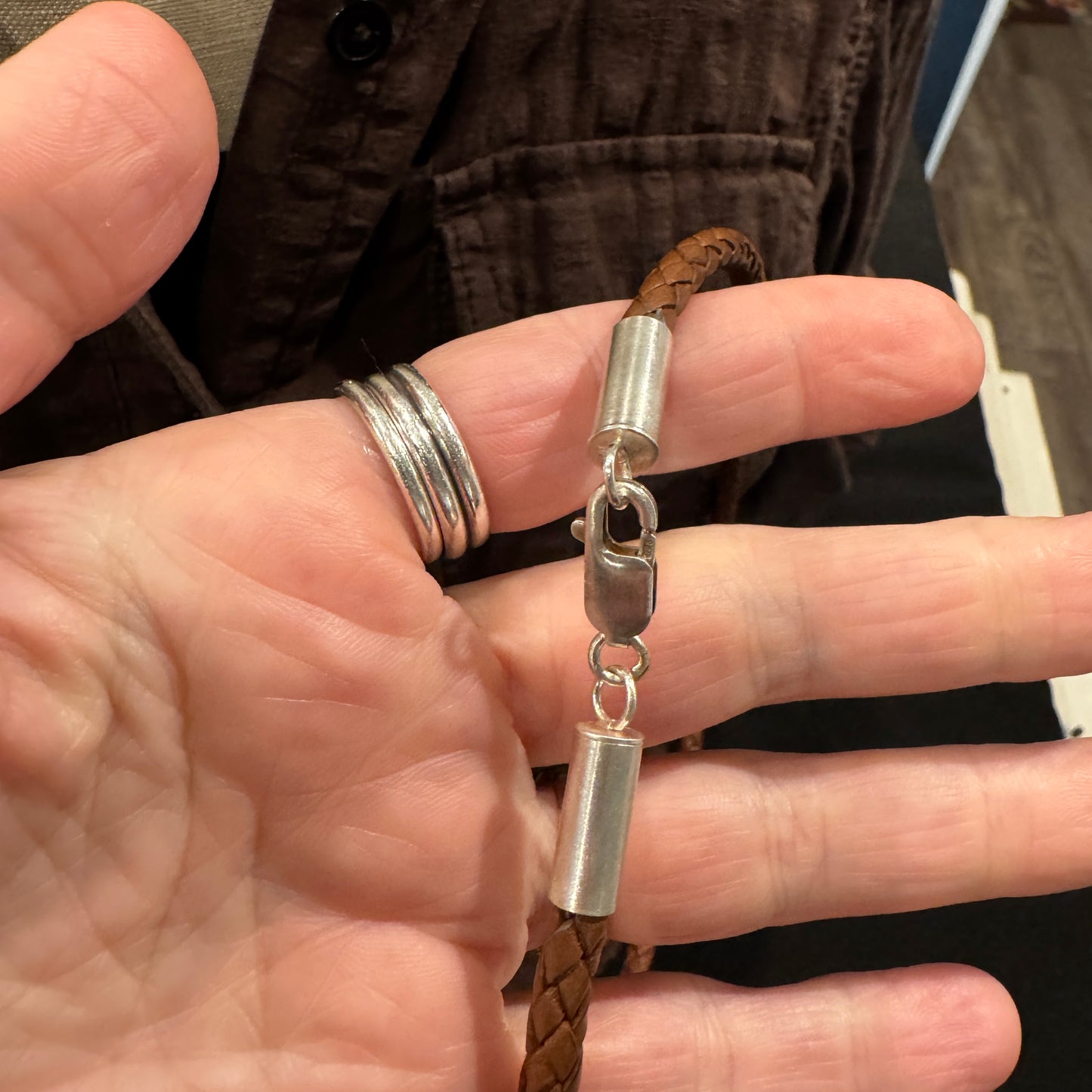 Light Brown Leather Cord Necklace with Sterling Clasp