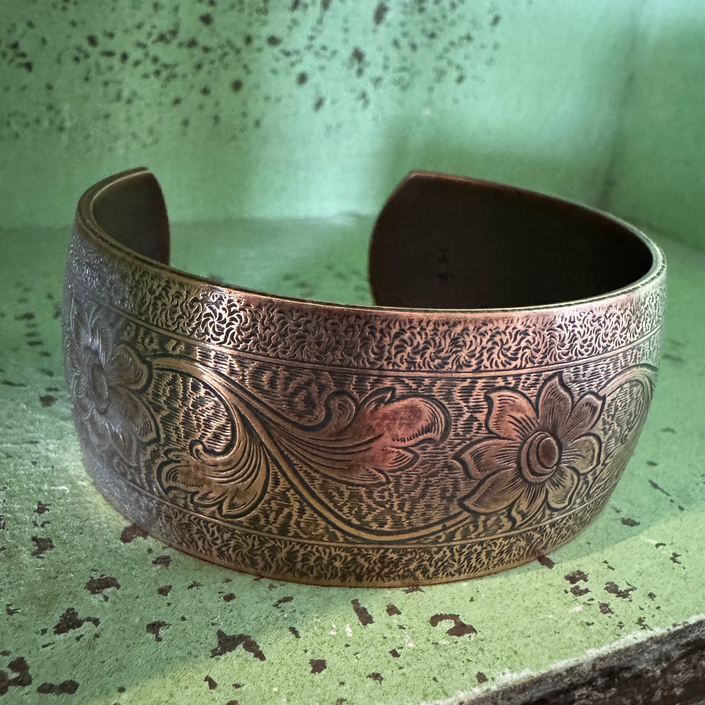 Wide Floral Copper Cuff, Synclastic