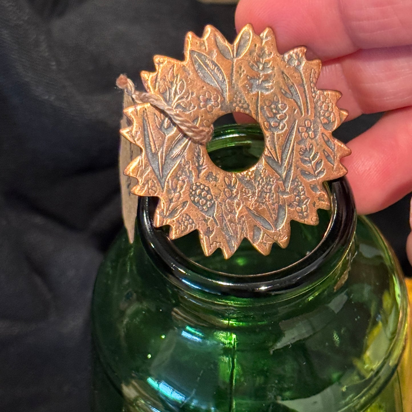 Copper Flower Holder For Vase with a Vintage Glass Vase