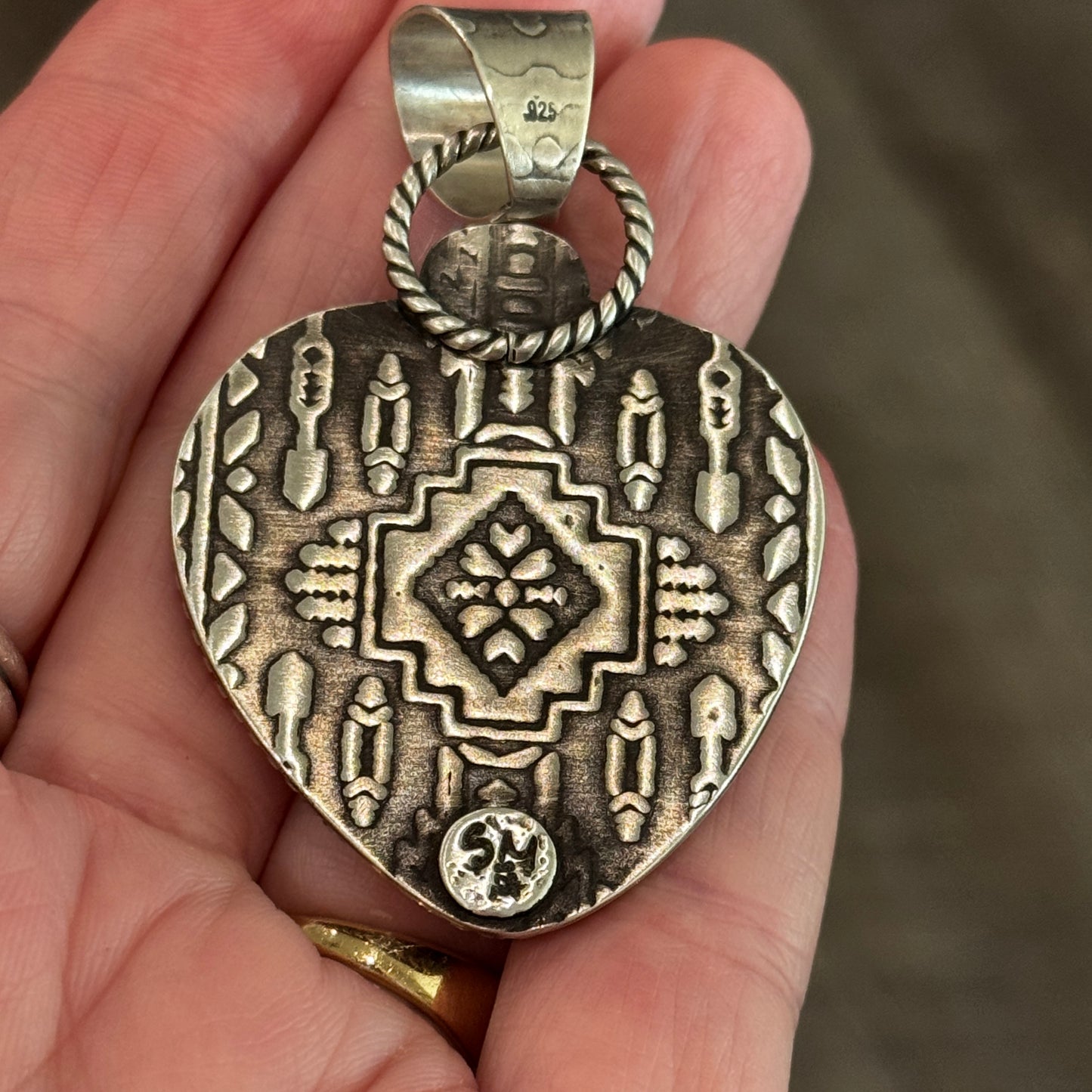 Cherry Creek Jasper Heart Pendant With Green Tourmaline