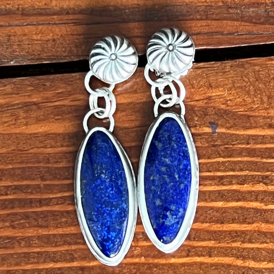 Lapis Lazuli Drop Earrings with Small Silver Concho Studs