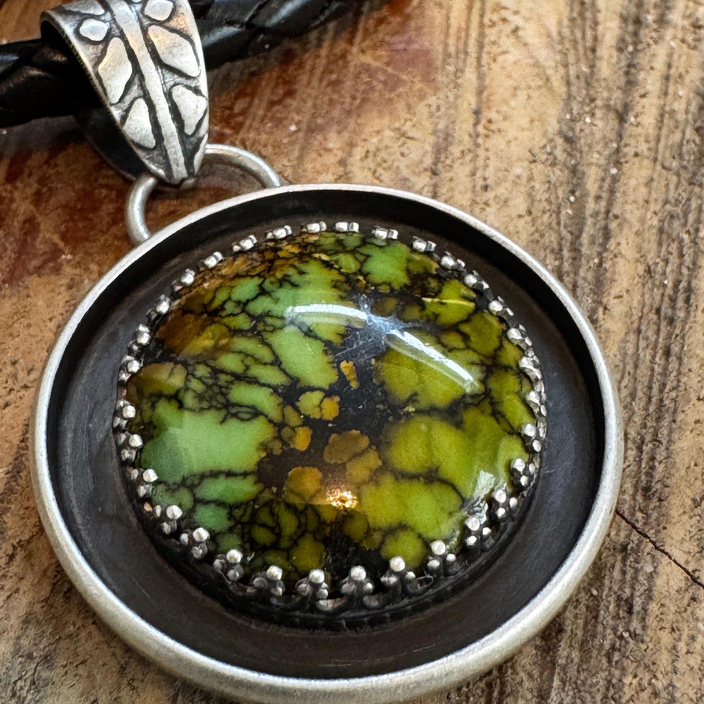 Bamboo Mountain Turquoise Pendant on Sterling Silver Leather Cord