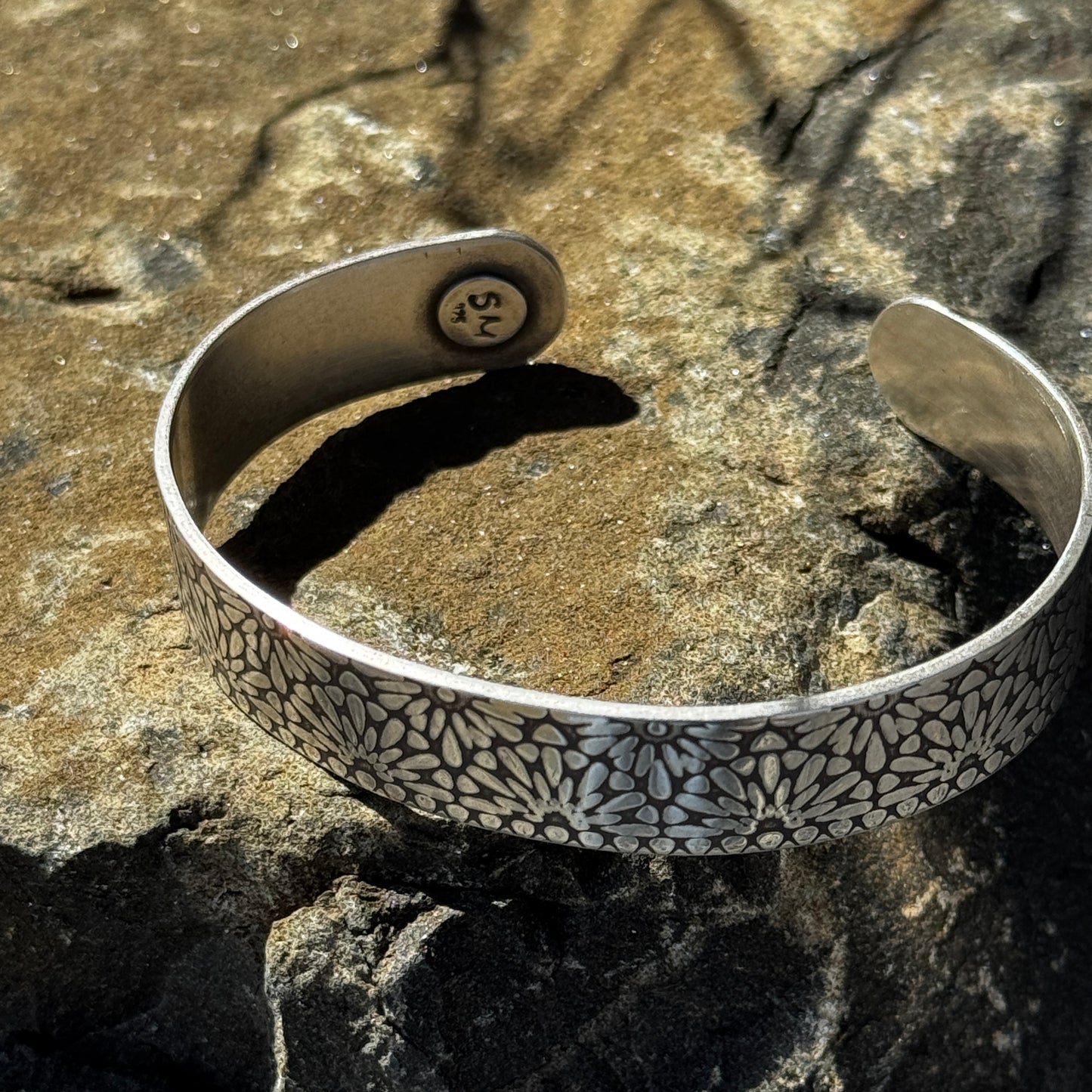 Mandala Patterned Sterling Silver Cuff Bracelet