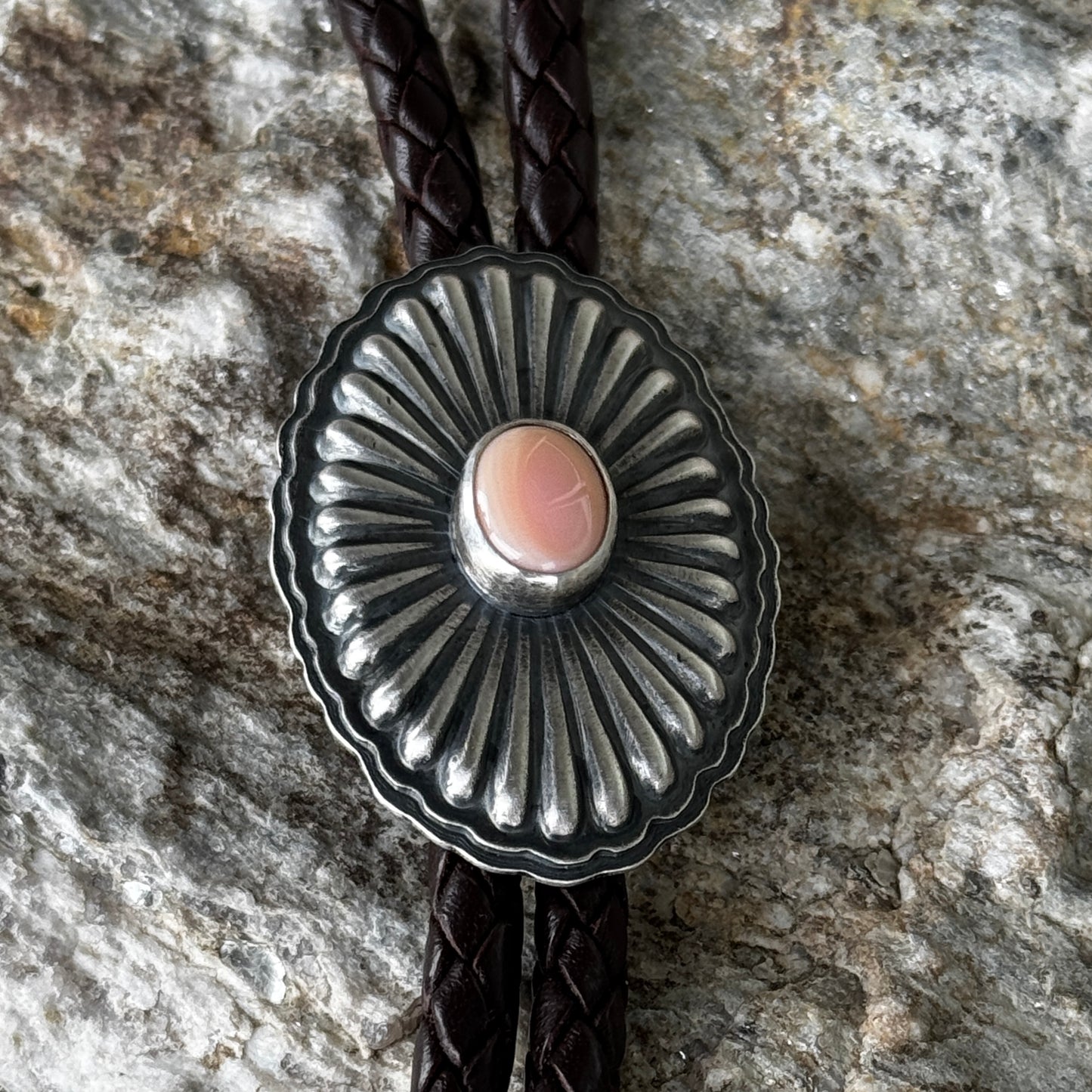 Pink Queen Conch Shell Concho Style  Bolo Tie Necklace