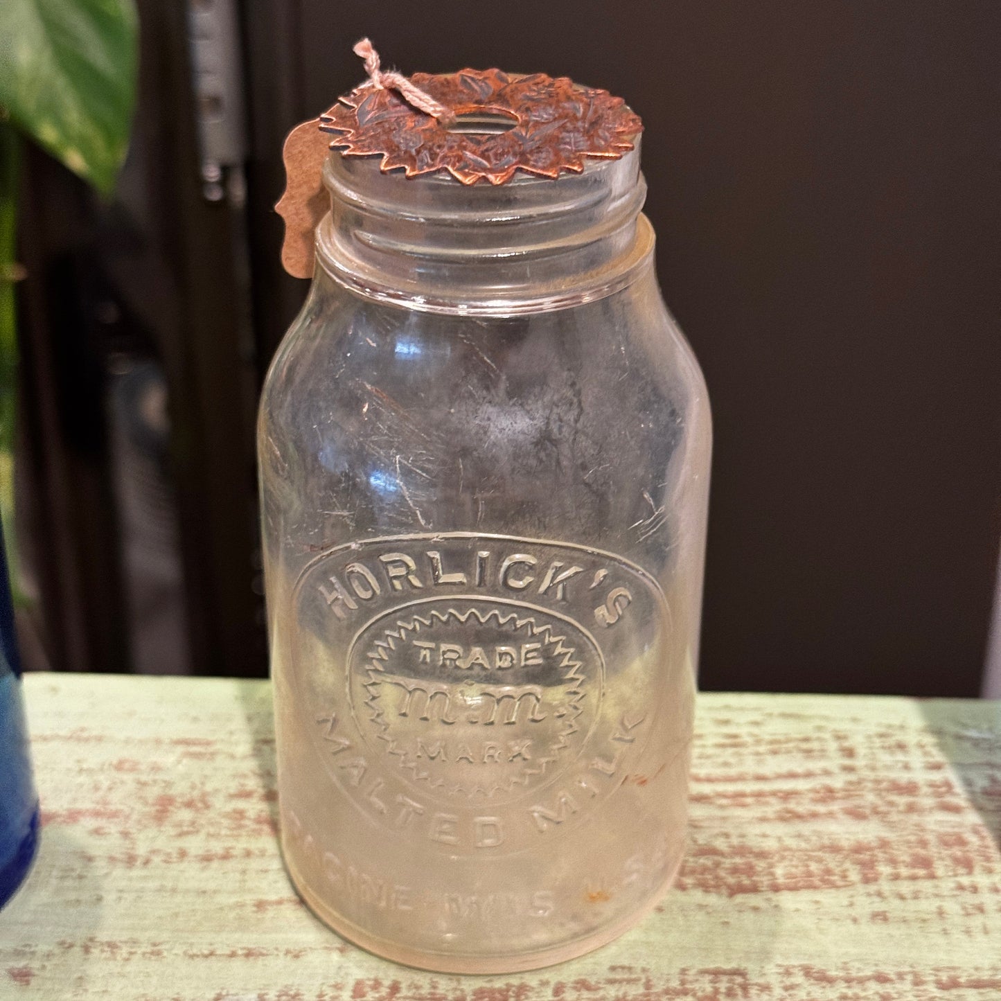 Copper Flower Holder For Vase with a Vintage Glass Vase