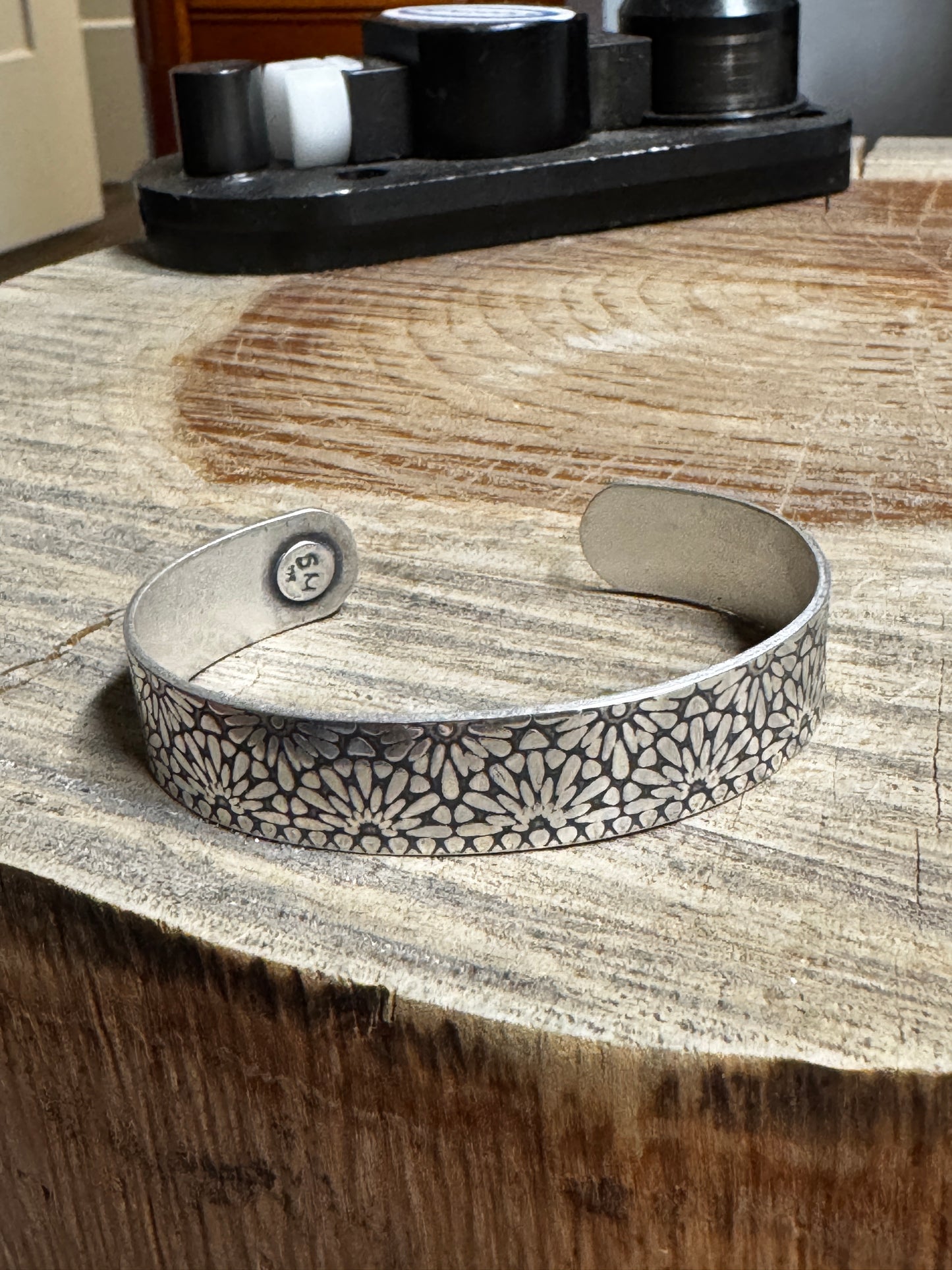 Mandala Patterned Sterling Silver Cuff Bracelet