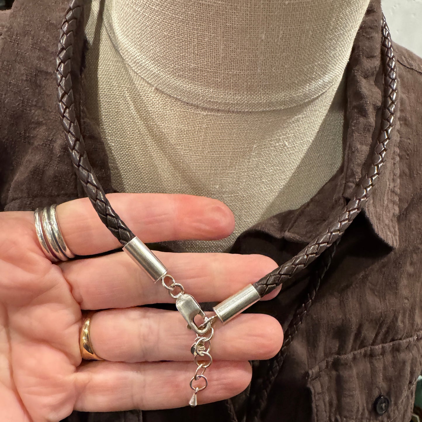 Dark Brown Leather Cord Necklace with Sterling Clasp
