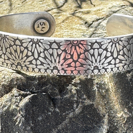 Mandala Patterned Sterling Silver Cuff Bracelet