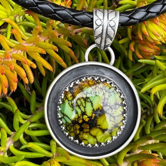 Bamboo Mountain Turquoise Pendant on Sterling Silver Leather Cord