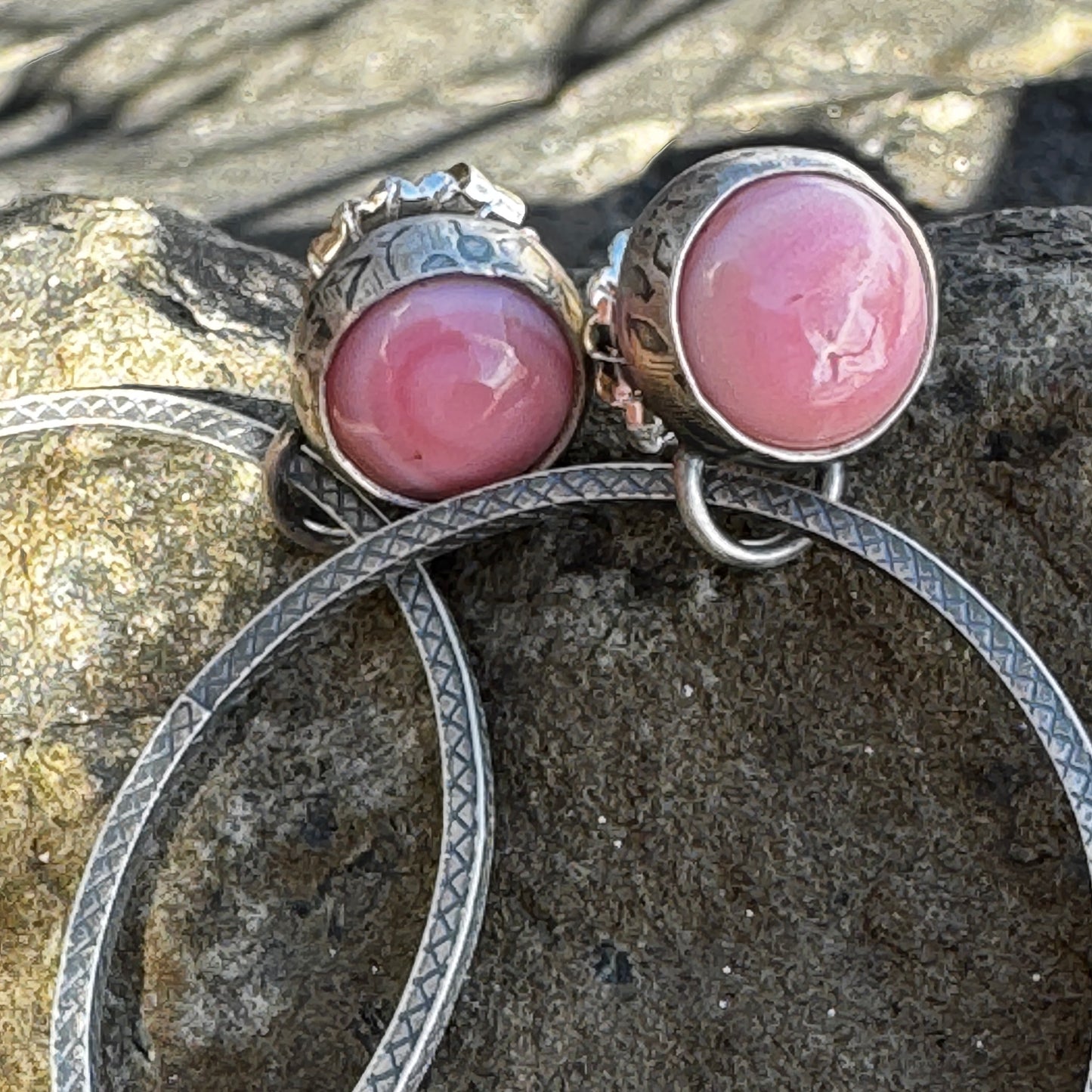 Pink Conch Shell Post Hoop Earrings