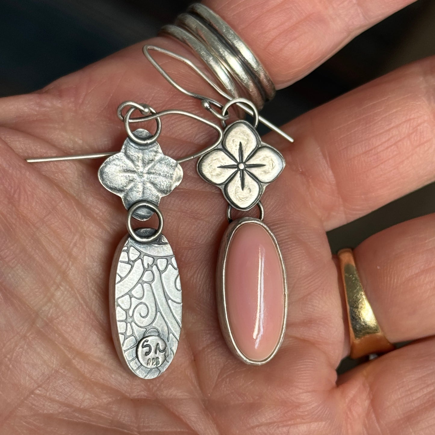 Pink Conch Shell Dangle Earrings with Flower Accent