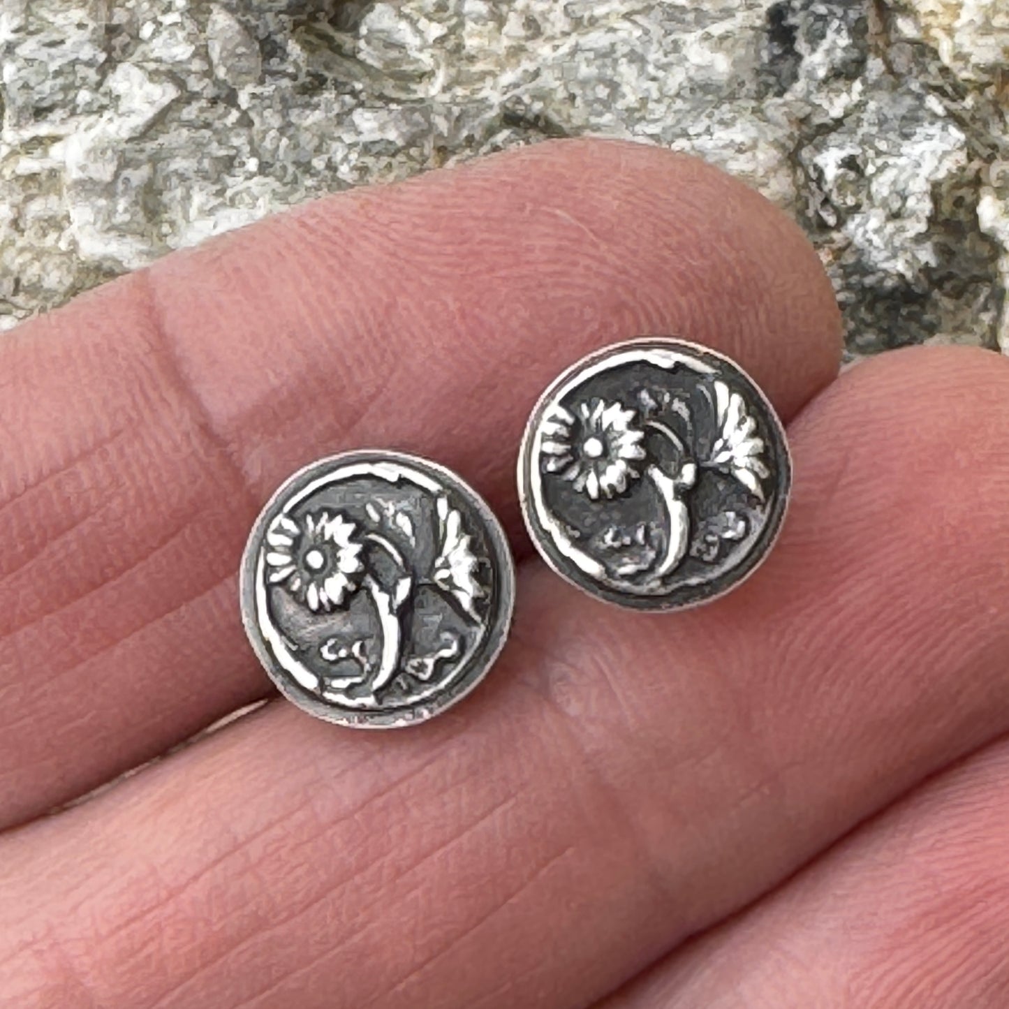 Solid Sterling Silver Flower Stud Earrings