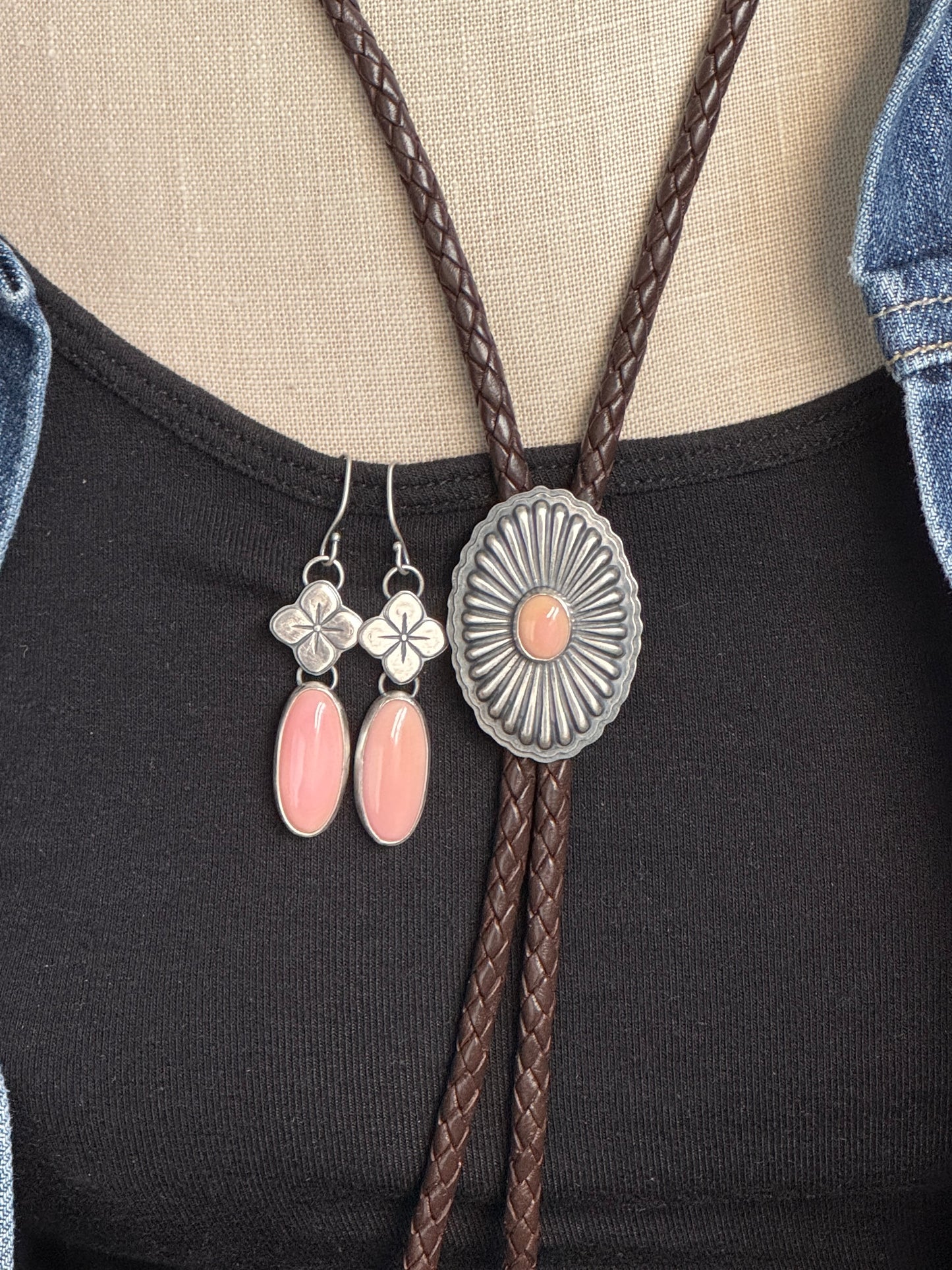 Pink Conch Shell Dangle Earrings with Flower Accent