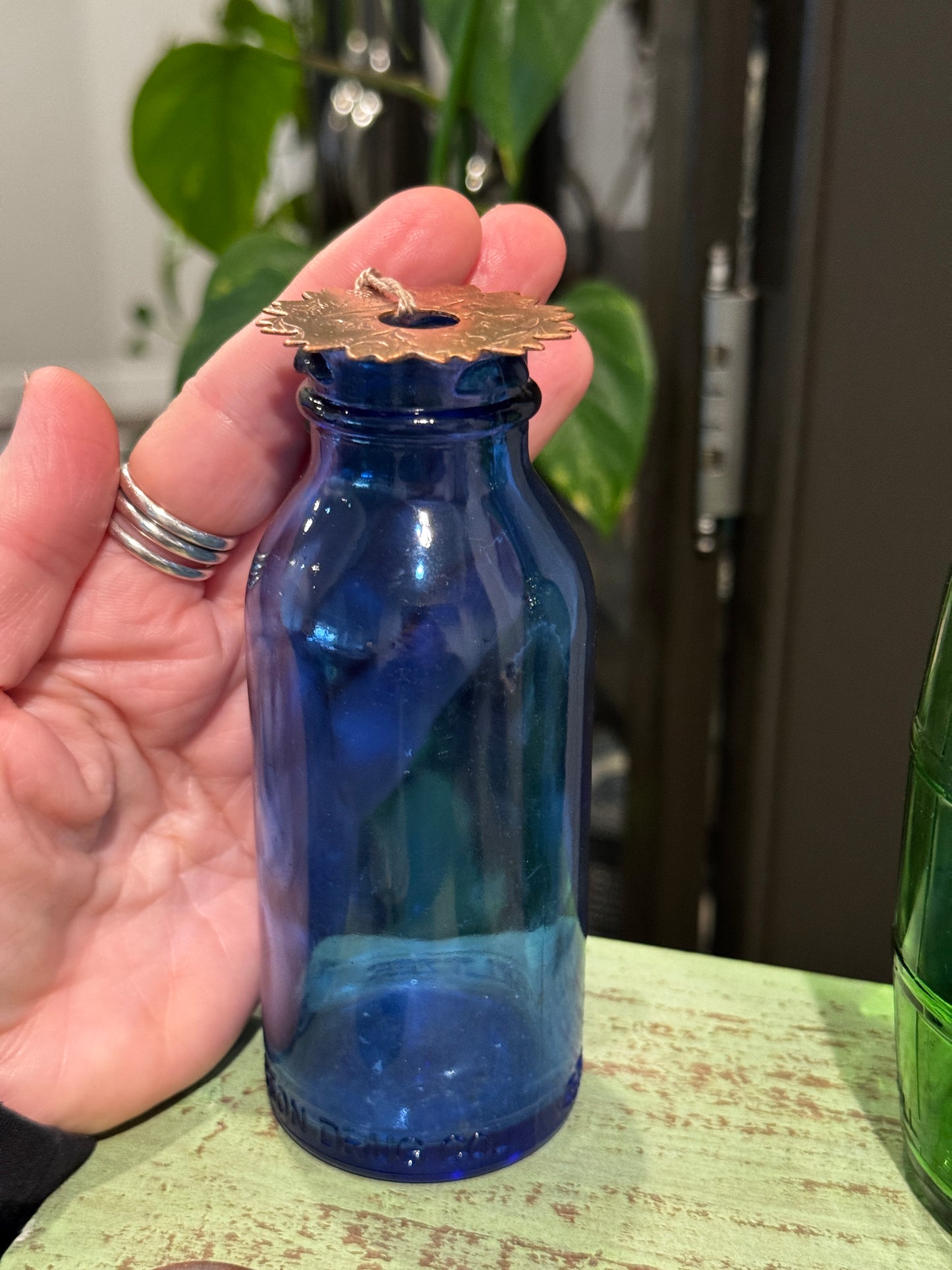 Copper Flower Holder For Vase with a Vintage Glass Vase