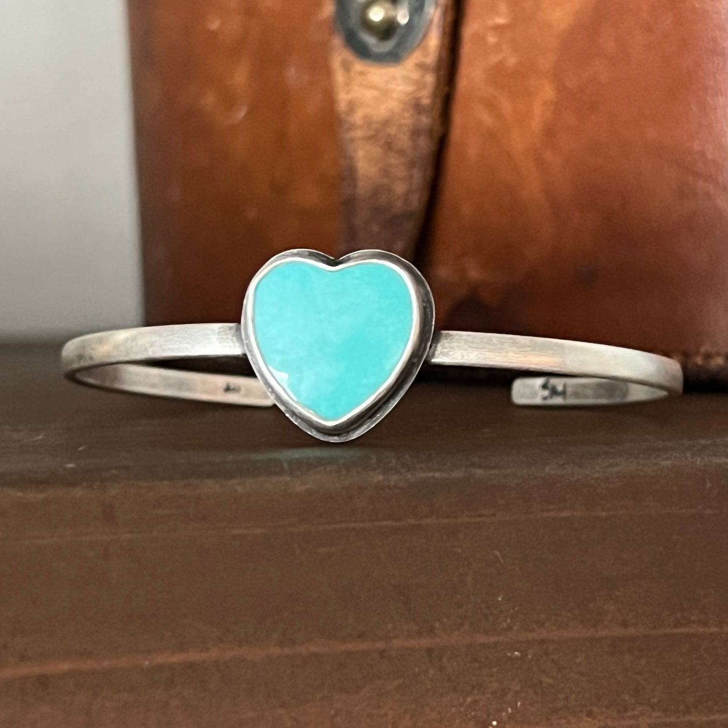 Heart Shape Turquoise Heavy Gauge Sterling Silver Cuff