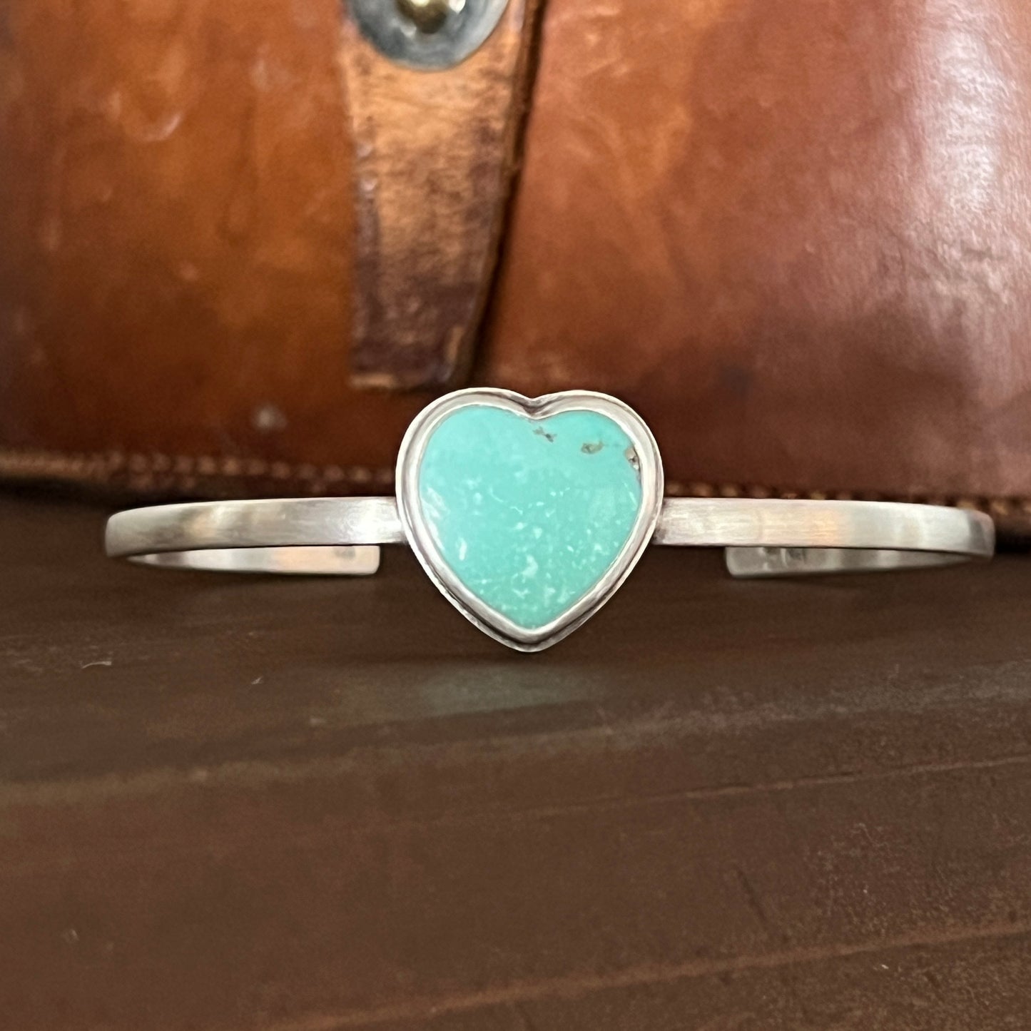 Heart Shape Turquoise Heavy Gauge Sterling Silver Cuff