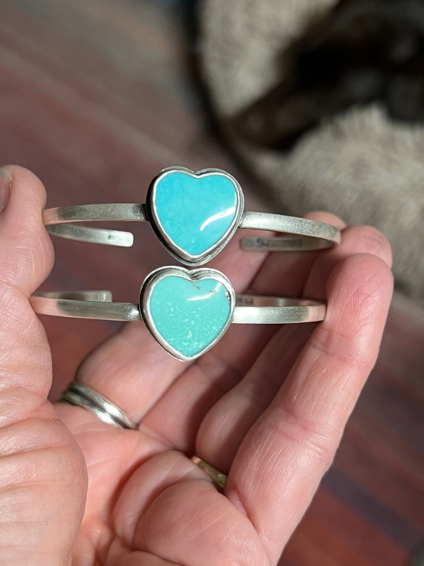 Heart Shape Turquoise Heavy Gauge Sterling Silver Cuff