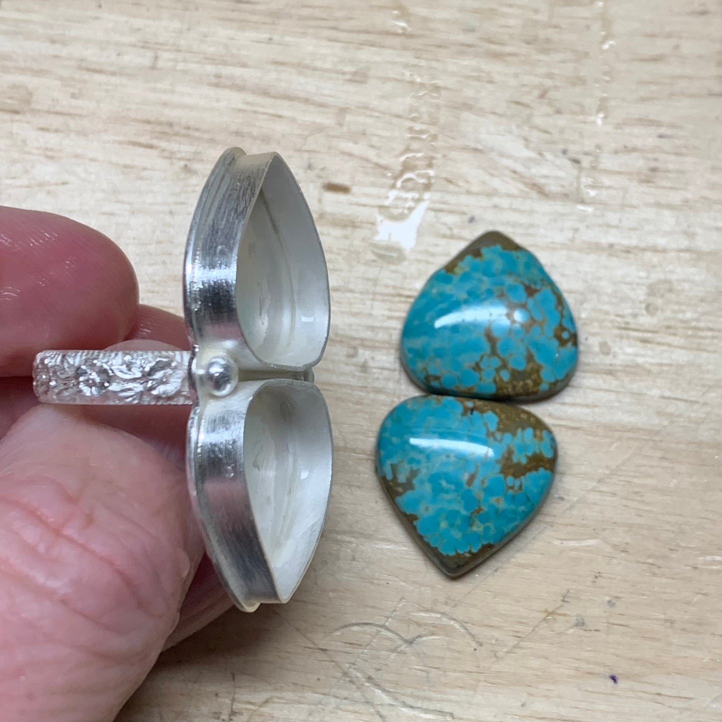 Two Stone Turquoise Ring with Floral Band Size 9