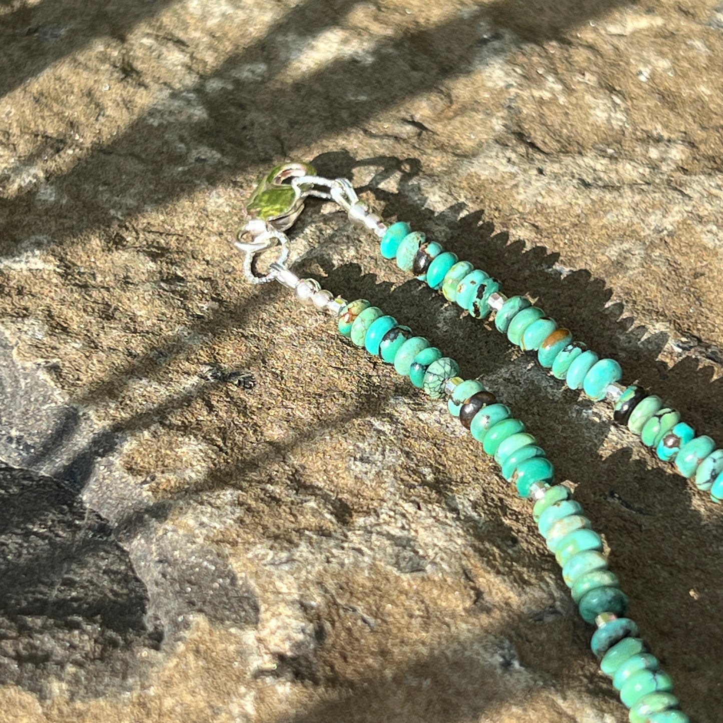 Genuine Turquoise Bead Necklace with Sterling Silver