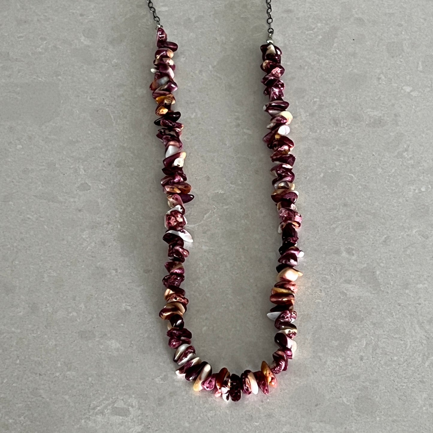 Purple Spiny Oyster Necklace with Long Sterling Chain