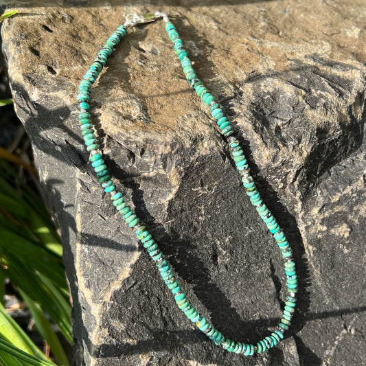 Genuine Turquoise Bead Necklace with Sterling Silver