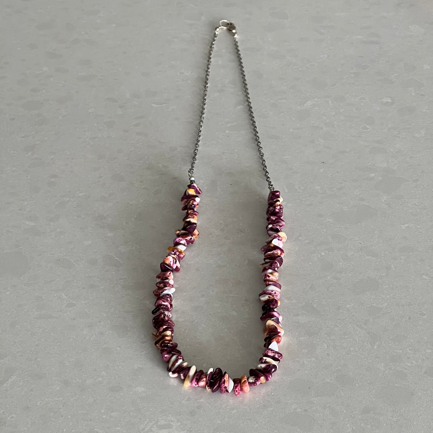 Purple Spiny Oyster Necklace with Long Sterling Chain