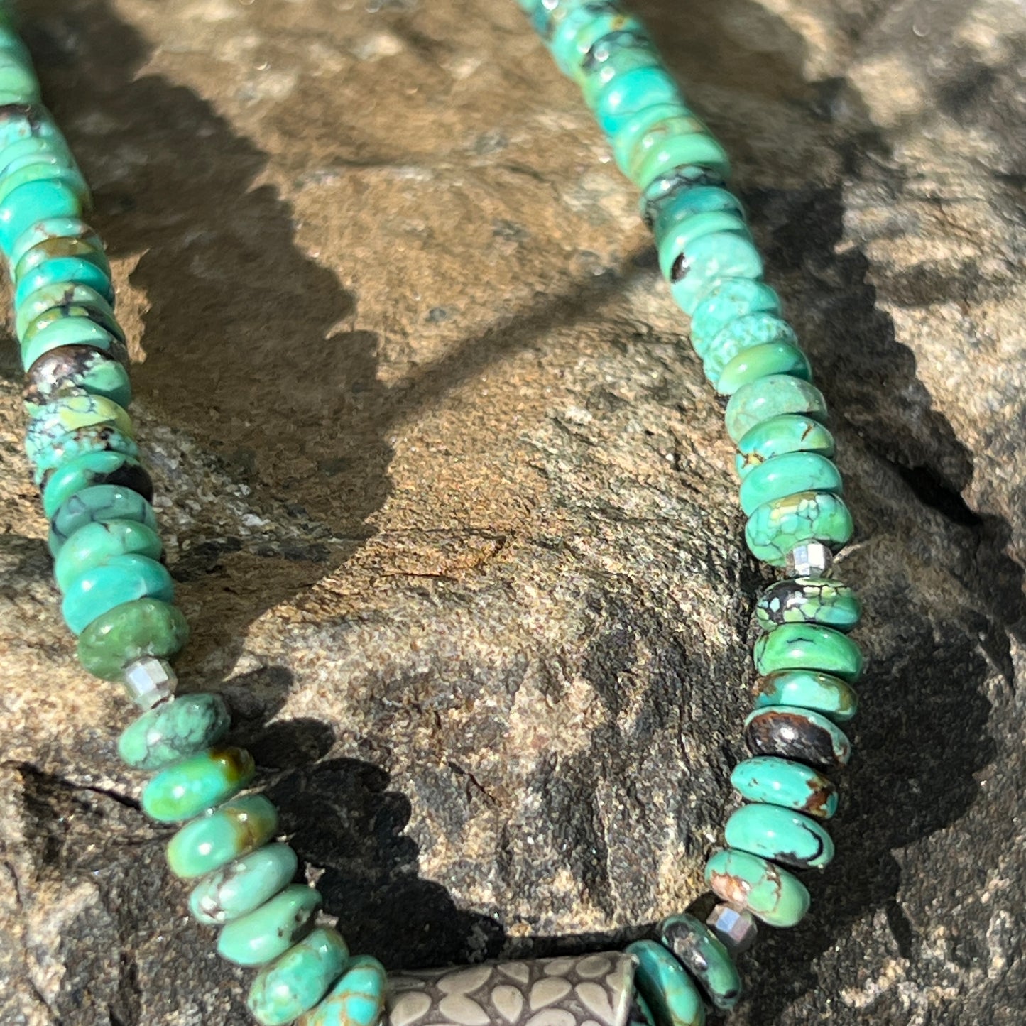 Genuine Turquoise Bead Necklace with Sterling Silver