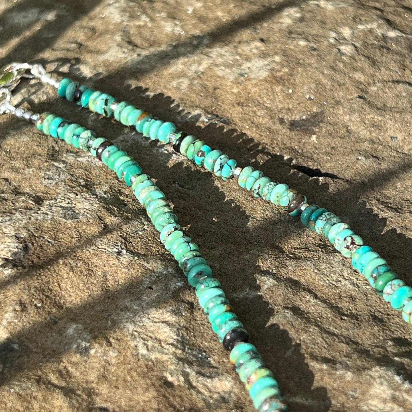 Genuine Turquoise Bead Necklace with Sterling Silver