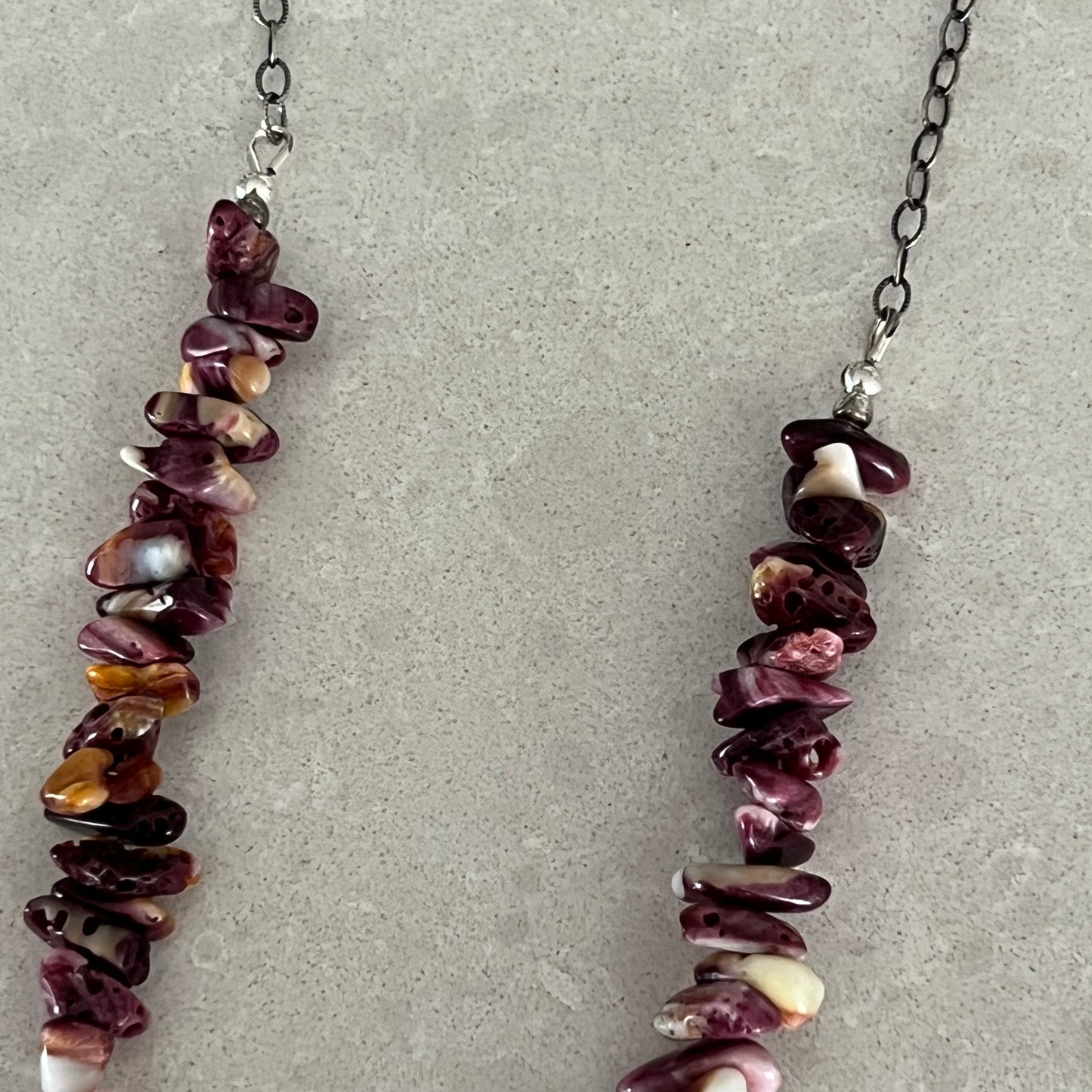 Purple Spiny Oyster Necklace with Long Sterling Chain