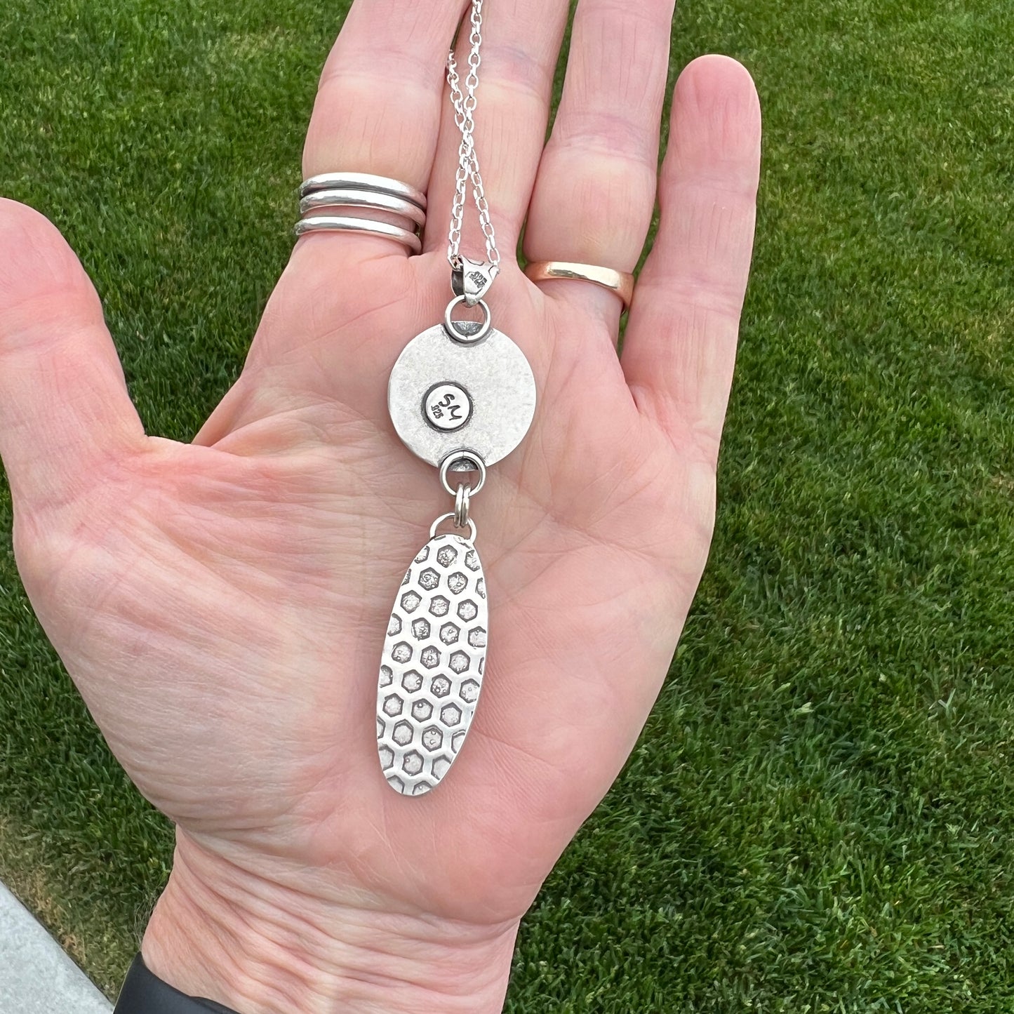 Bumblebee Jasper Necklace with Silver Bee and Honeycomb