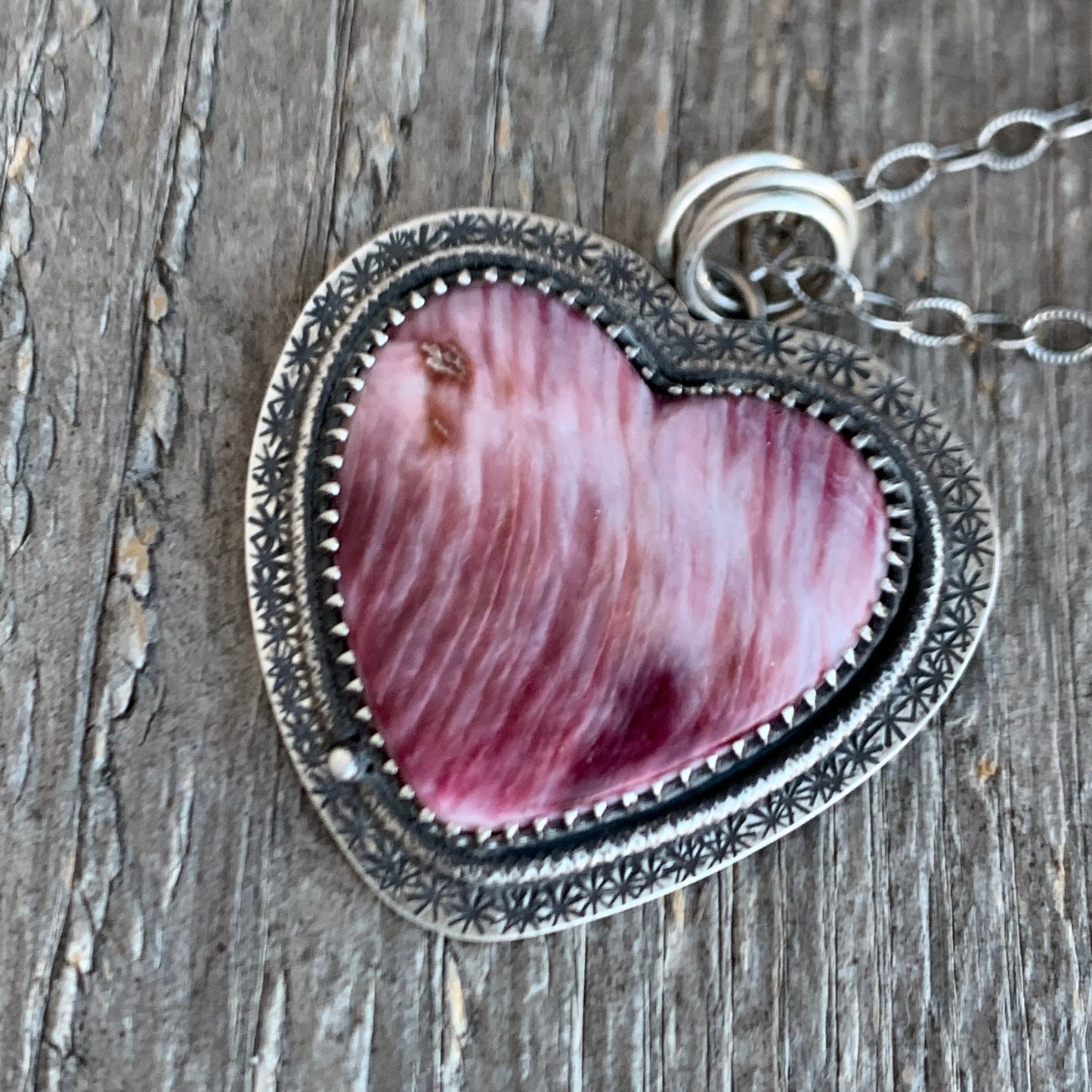 Purple Spiny Oyster Heart Necklace, Ocean Air Salty Hair