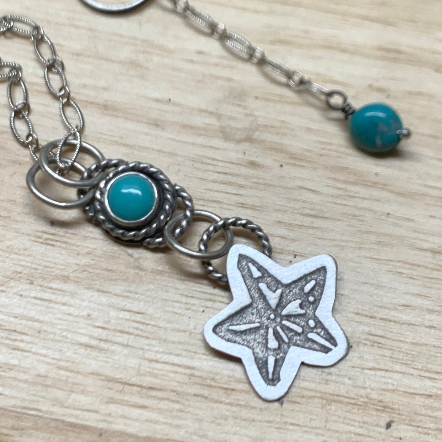 Starfish Charm Necklace with Turquoise Cabochon Setting