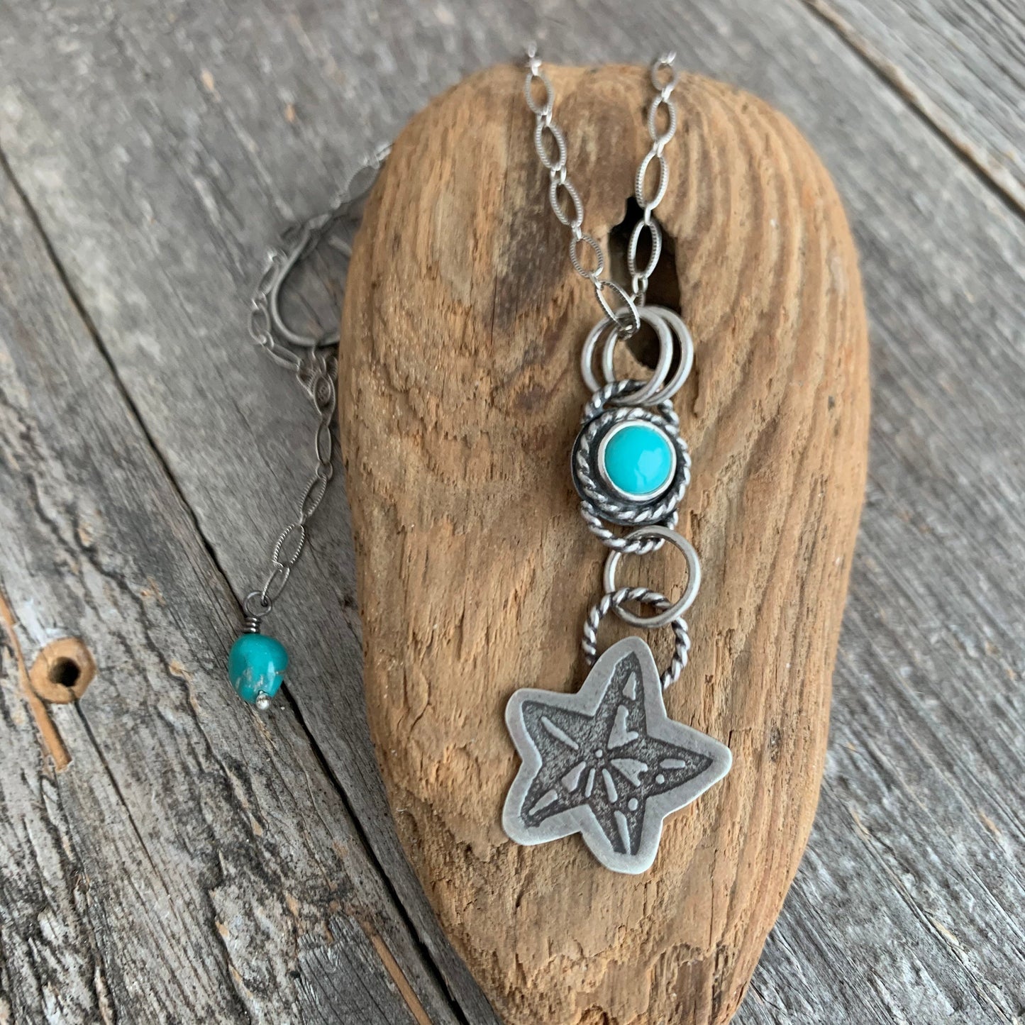 Starfish Charm Necklace with Turquoise Cabochon Setting