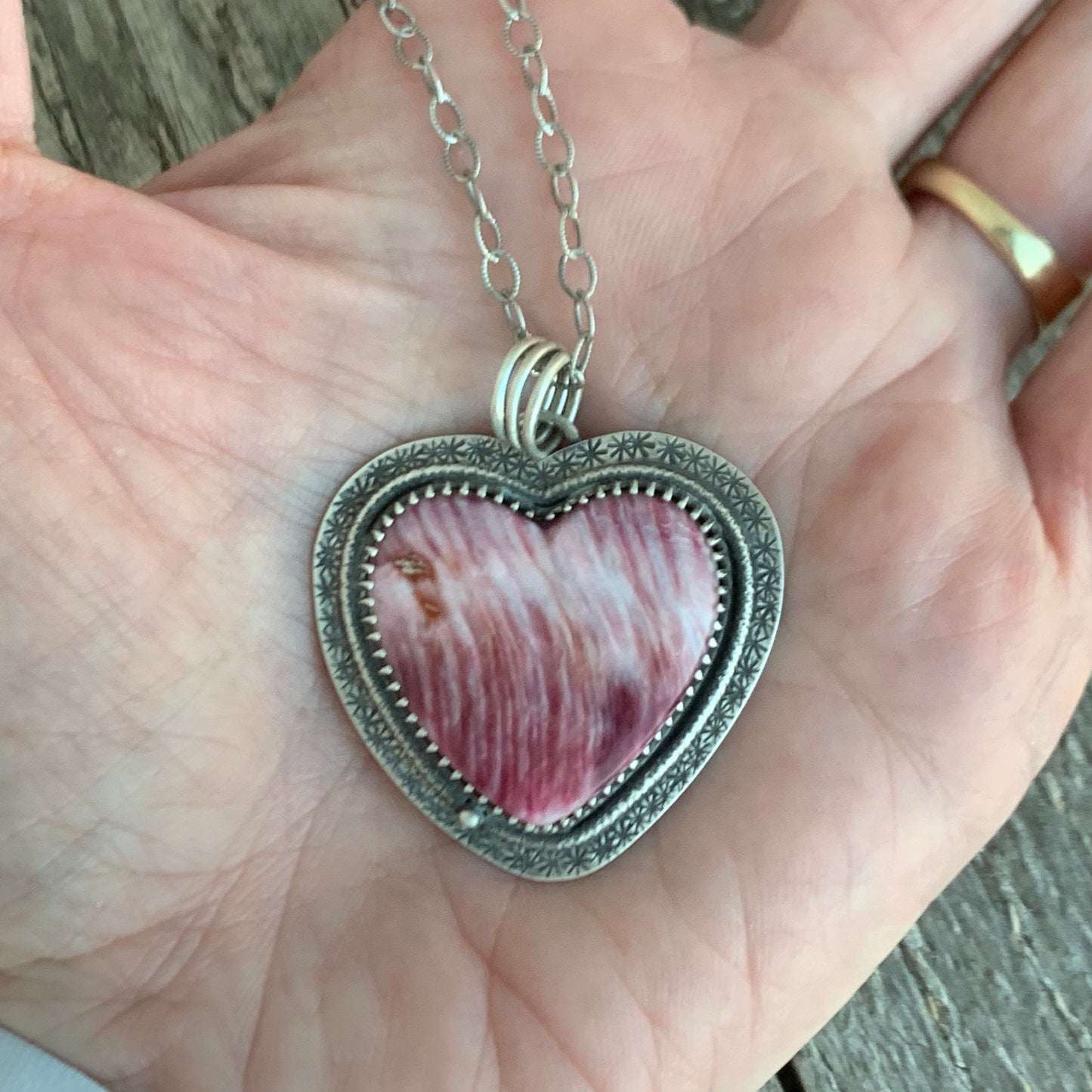 Purple Spiny Oyster Heart Necklace, Ocean Air Salty Hair