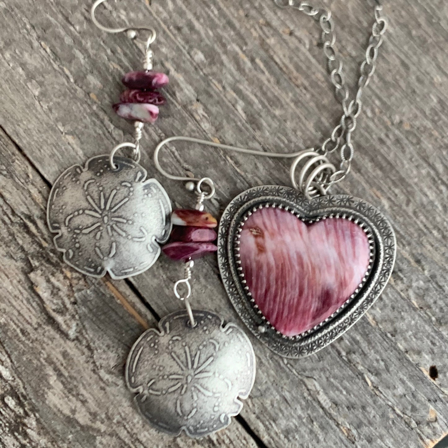 Purple Spiny Oyster Heart Necklace, Ocean Air Salty Hair