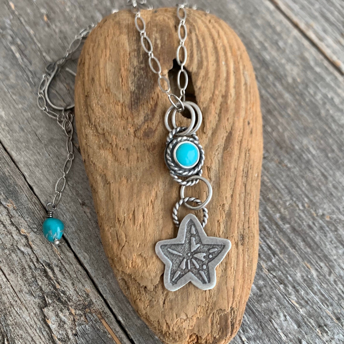 Starfish Charm Necklace with Turquoise Cabochon Setting