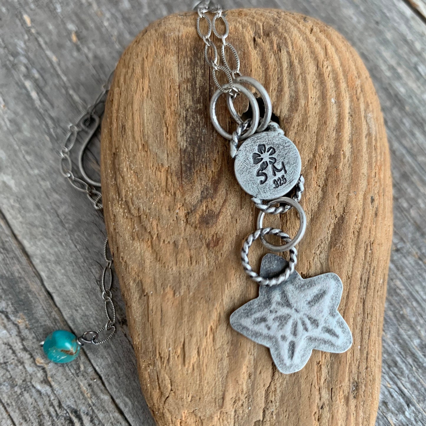 Starfish Charm Necklace with Turquoise Cabochon Setting