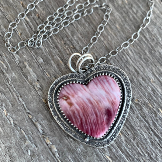 Purple Spiny Oyster Heart Necklace, Ocean Air Salty Hair