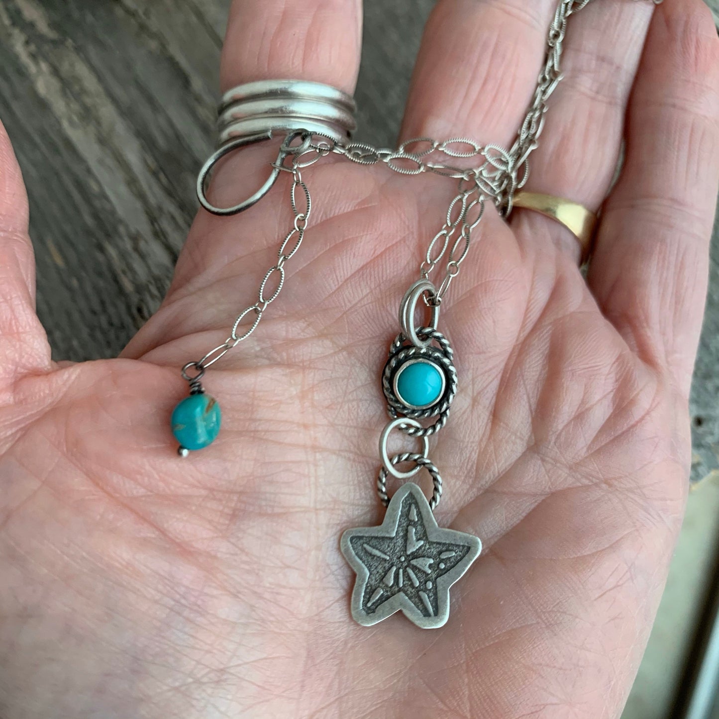 Starfish Charm Necklace with Turquoise Cabochon Setting