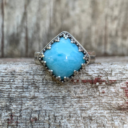 Cushion Cut Larimar Ring Size 9, Dominican Republic Stone