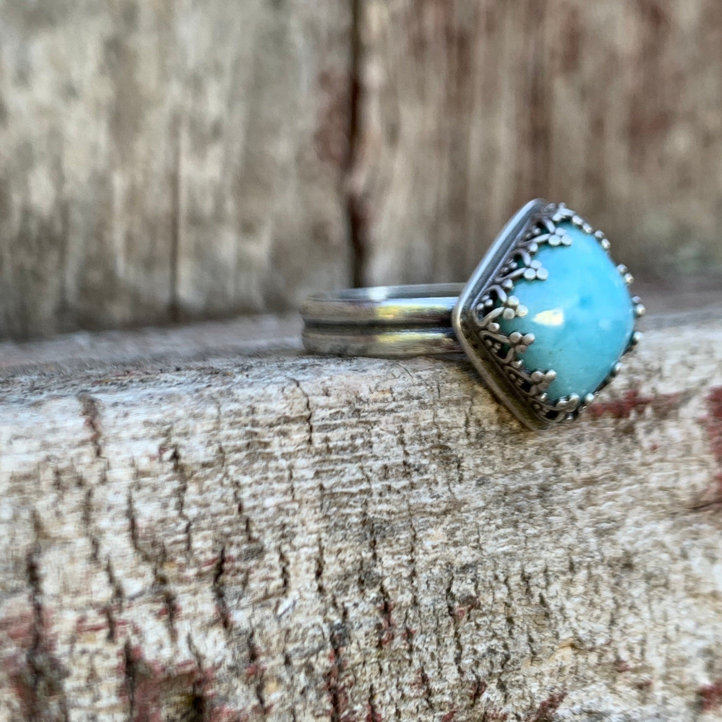 Cushion Cut Larimar Ring Size 9, Dominican Republic Stone