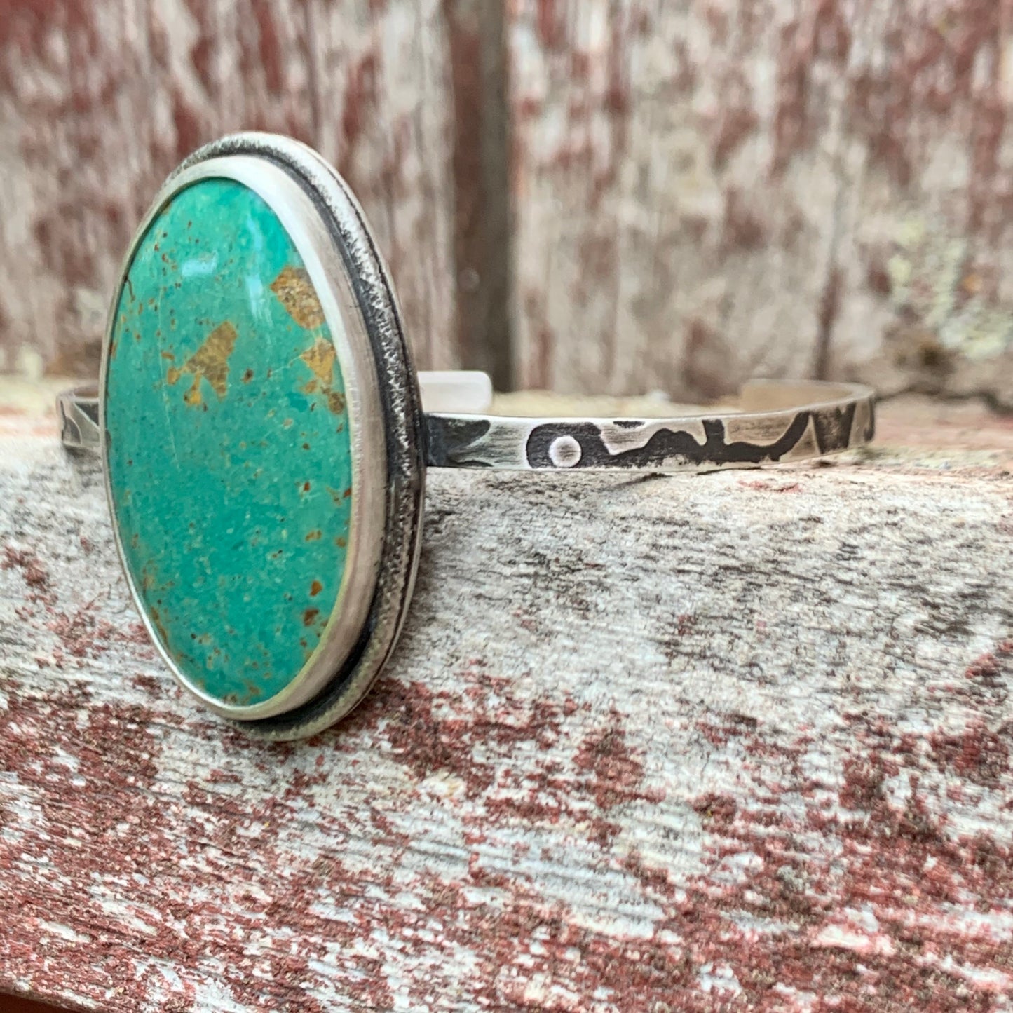 Royston Turquoise Cuff on Patterned Sterling Silver