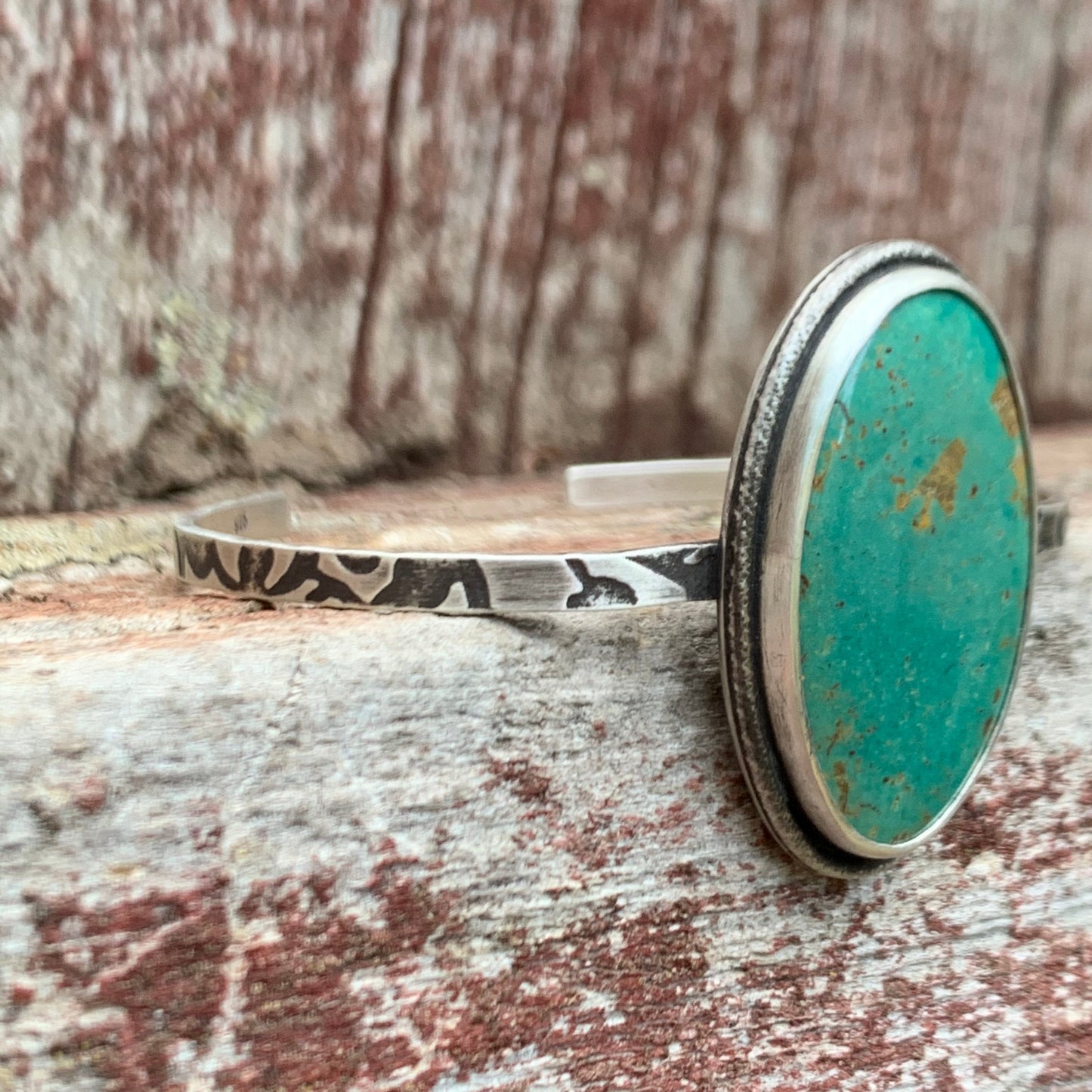 Royston Turquoise Cuff on Patterned Sterling Silver