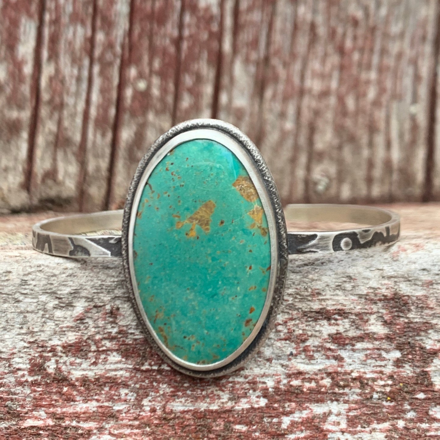 Royston Turquoise Cuff on Patterned Sterling Silver