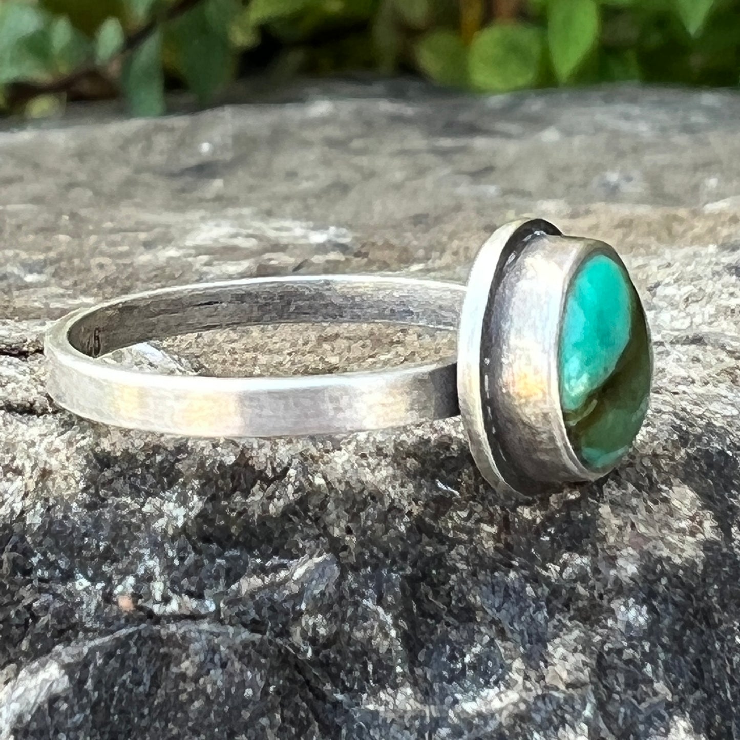 Simple Turquoise Stacking Ring, Sterling Silver, Size 6.75 US