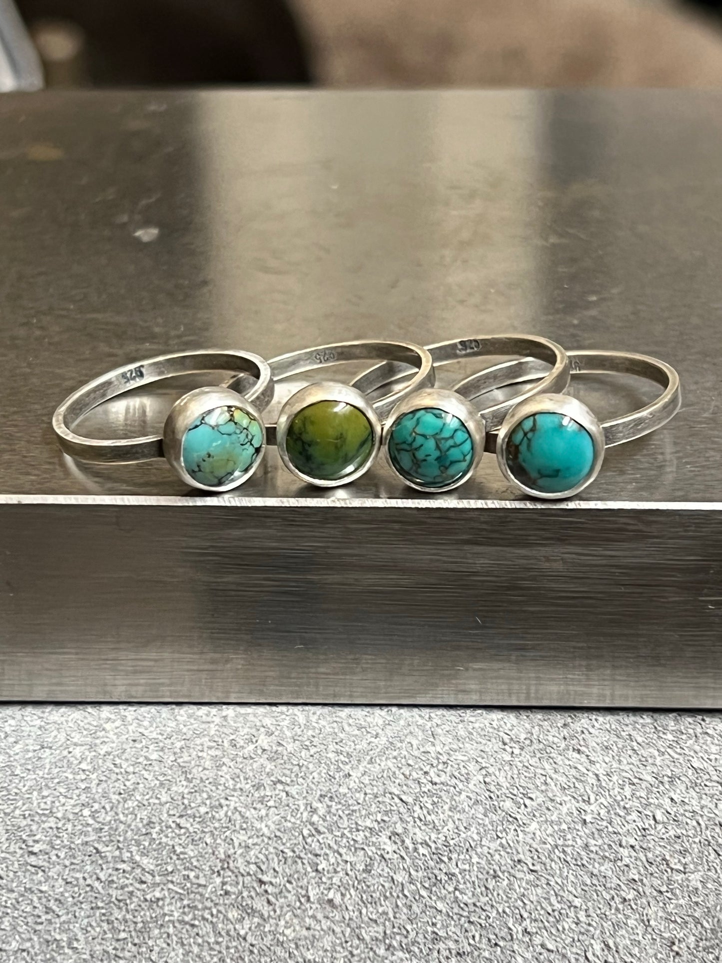 Genuine Turquoise Stacking Ring, Sterling Silver, Size 7 US