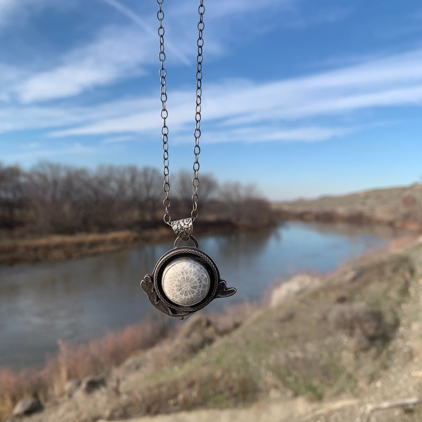 Fossil Coral Necklace with Artisan Ocean Elements