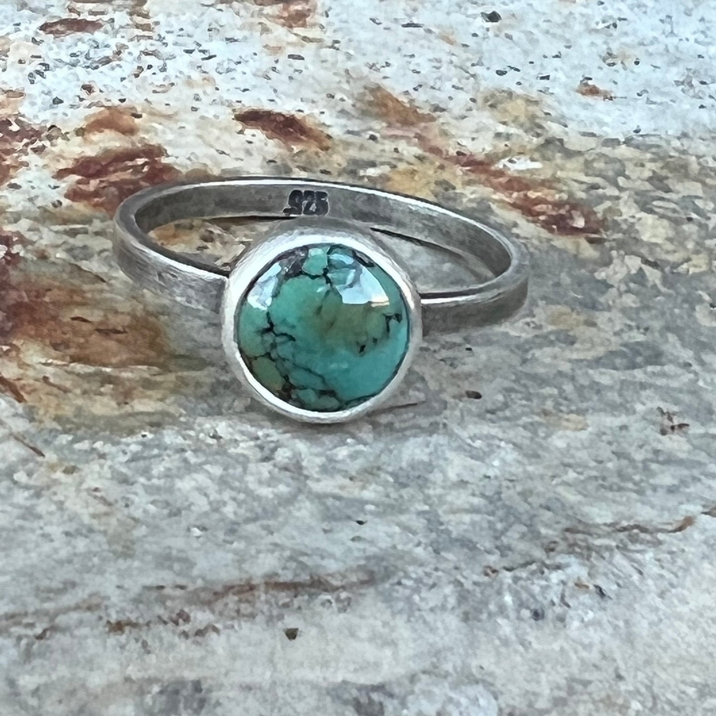 Genuine Turquoise Stacking Ring, Sterling Silver, Size 7 US